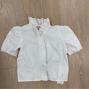 SPORTALM Women's White Eyelet Ruffle Collar Puff Sleeve Blouse